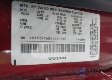 2004 Volvo Xc90 T6 из США, поврежденный, VIN YV1CZ91H841035195